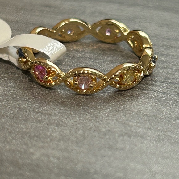 Size 5/18K Gold Filled Multicolor AAA CZ Marquise Link Band Ring/NWOT - Picture 3 of 4